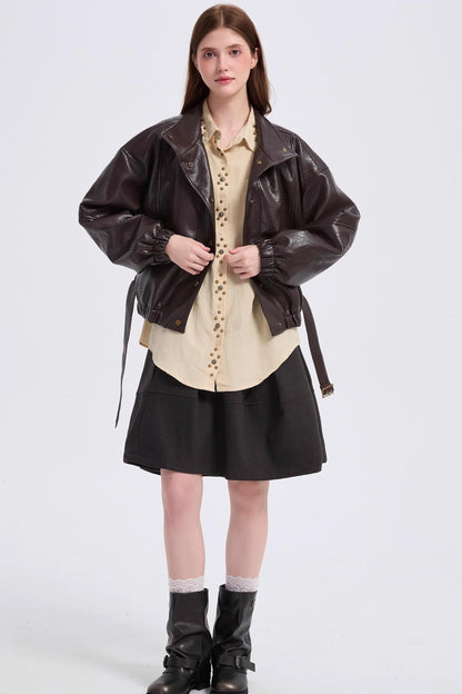 Vintage Gray Woolen High-Waisted Double Pocket Skirt