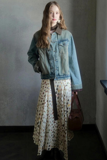 Vintage Washed Leather Denim Jacket