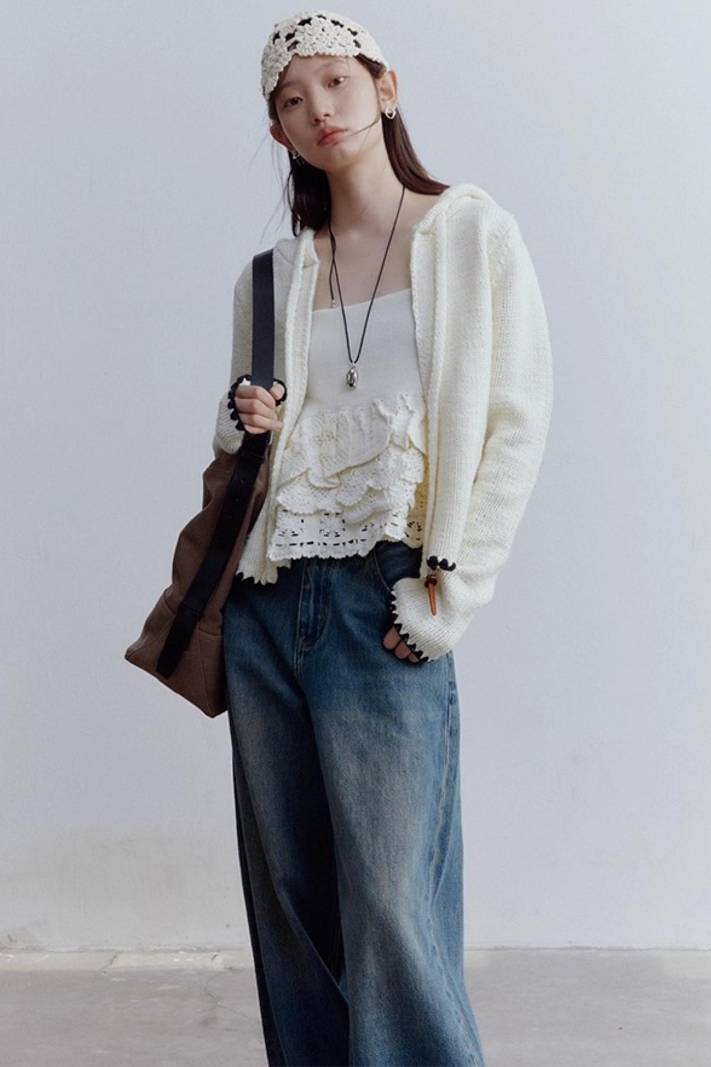 Cream Hooded Sweater Jacket