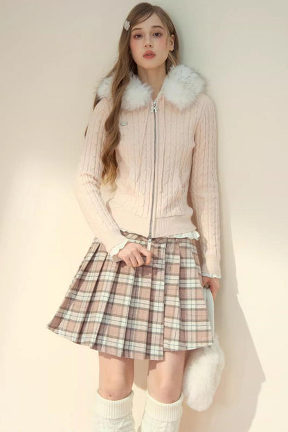 Fur Collar Detachable Knit Jacket