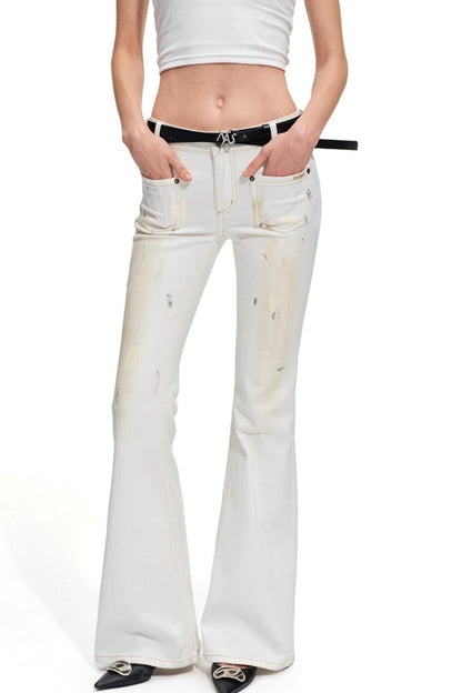 Heavy Washed Denim Stretch Bootcut Pants