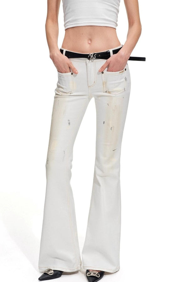 Heavy Washed Denim Stretch Bootcut Pants
