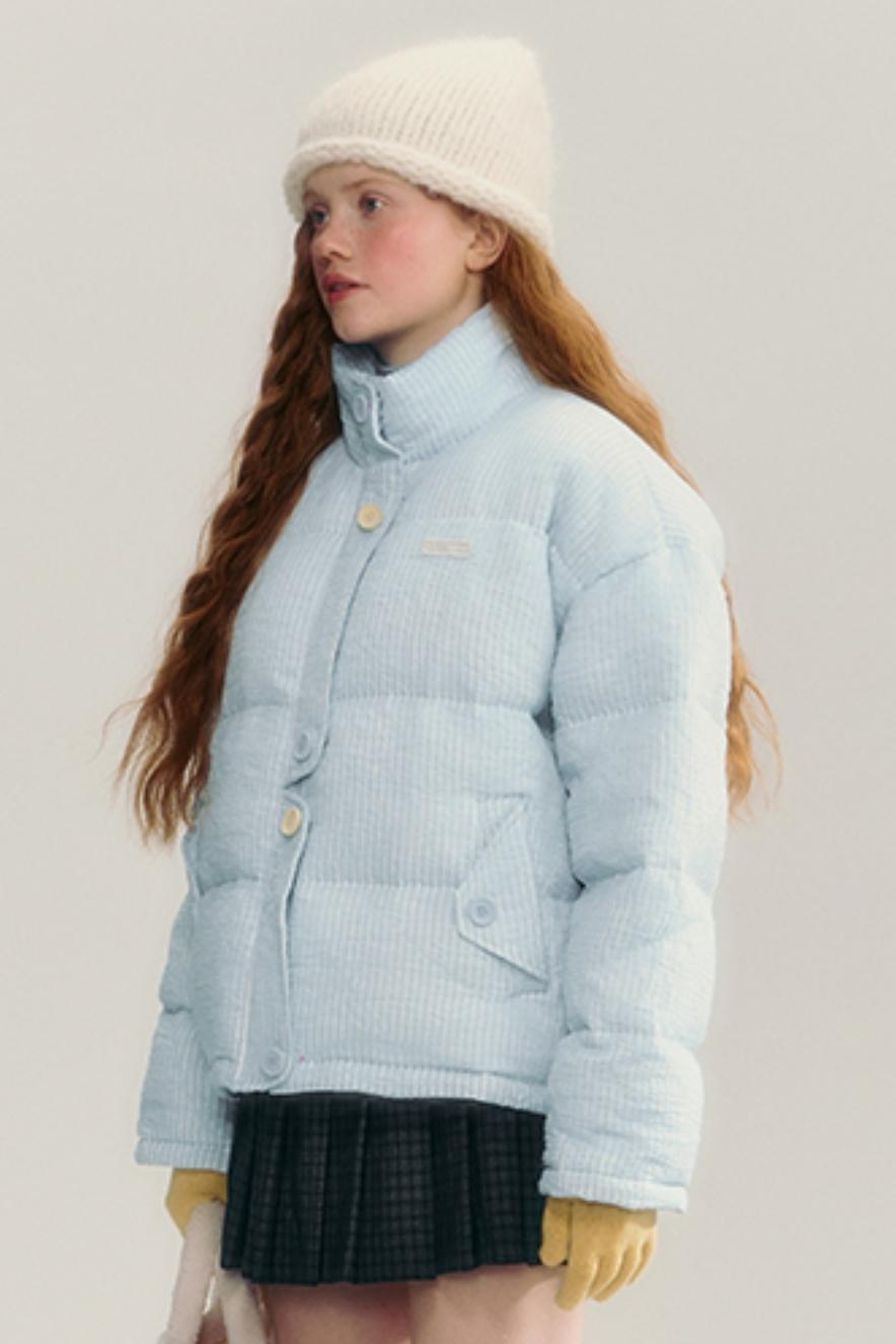 Striped Stand-Up Collar Down Jacket