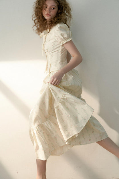 Floral Tie Bubble Sleeve Set-Up