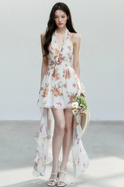 Chiffon Floral V-Neck Dress