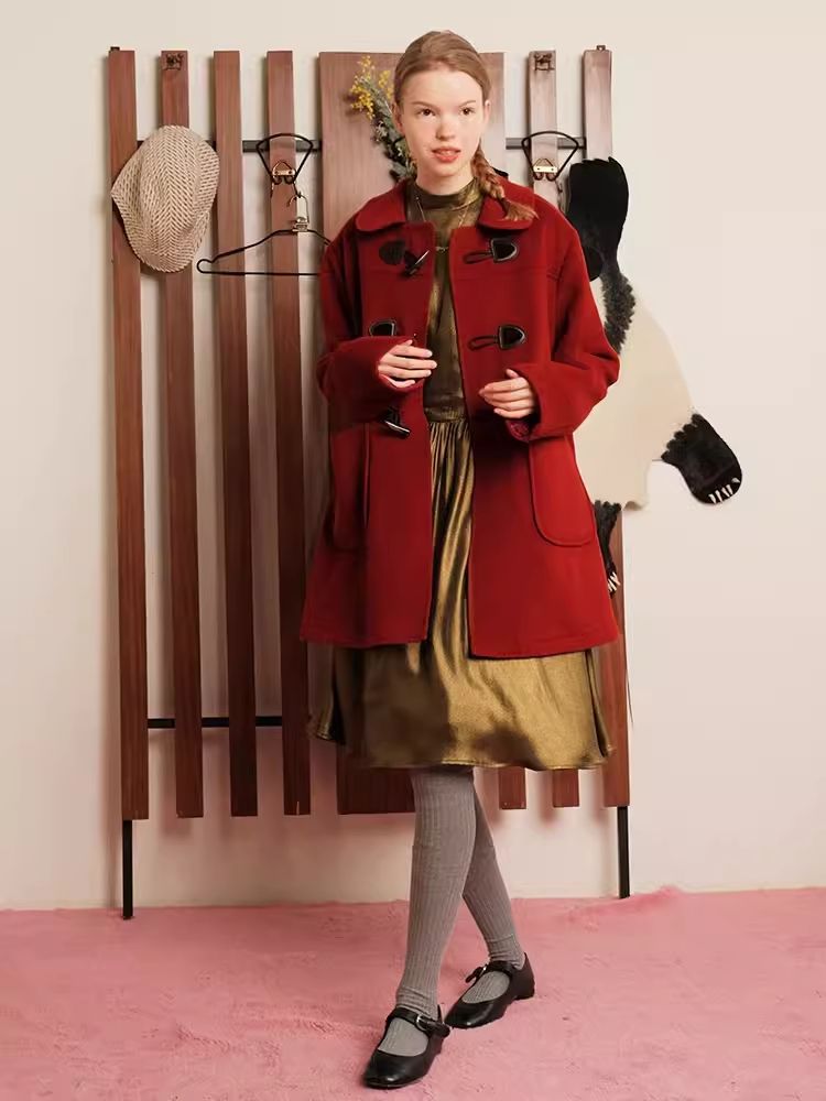 Red Wool Cashmere Cowl Coat