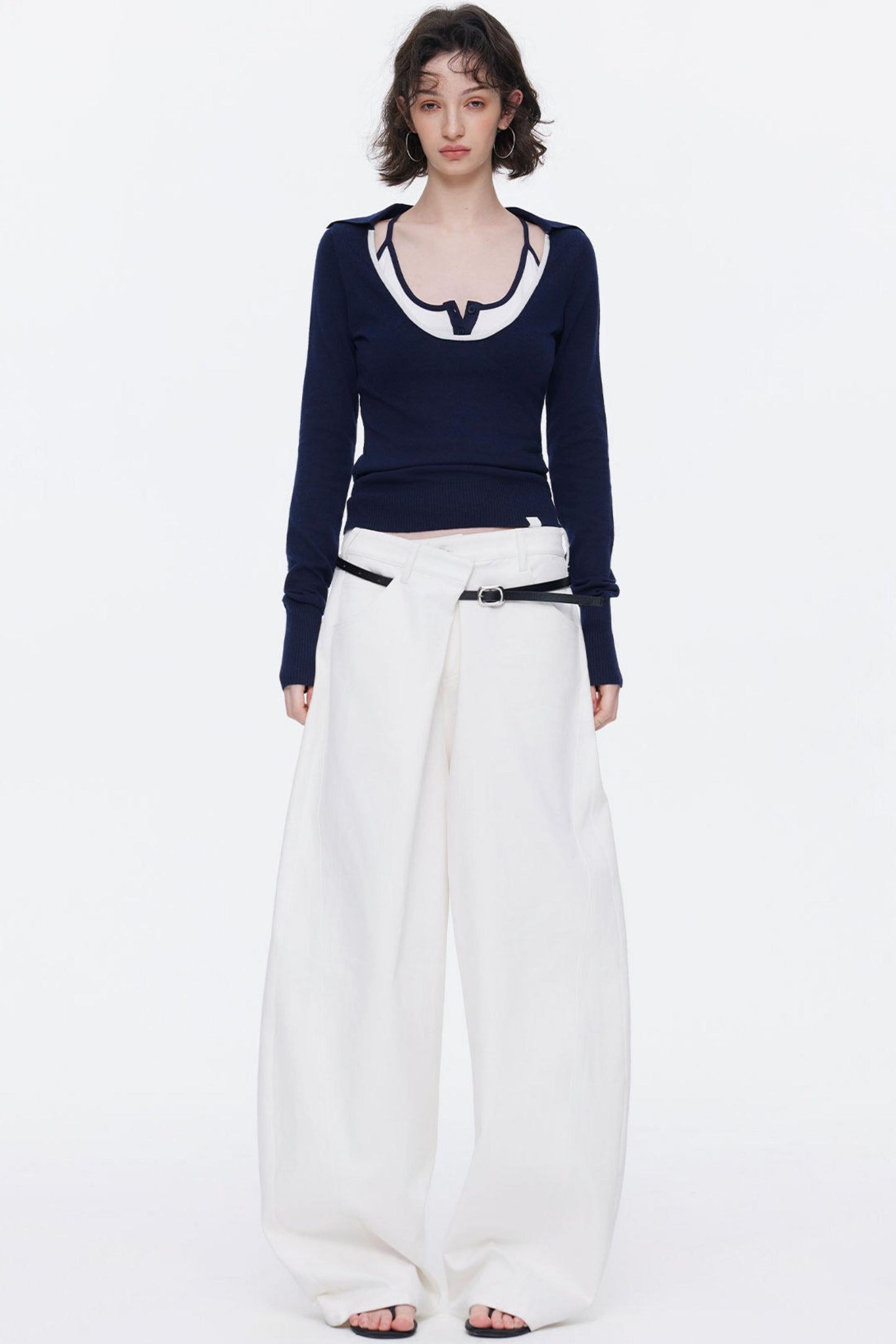 Color-Blocked Wool Knit Top Set-Up