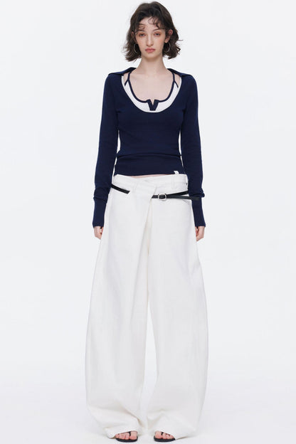 Color-Blocked Wool Knit Top Set-Up