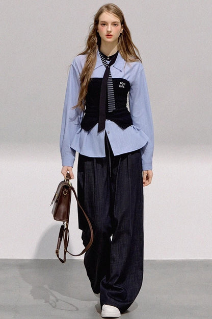 Cool Black Denim Wide-Leg Pants