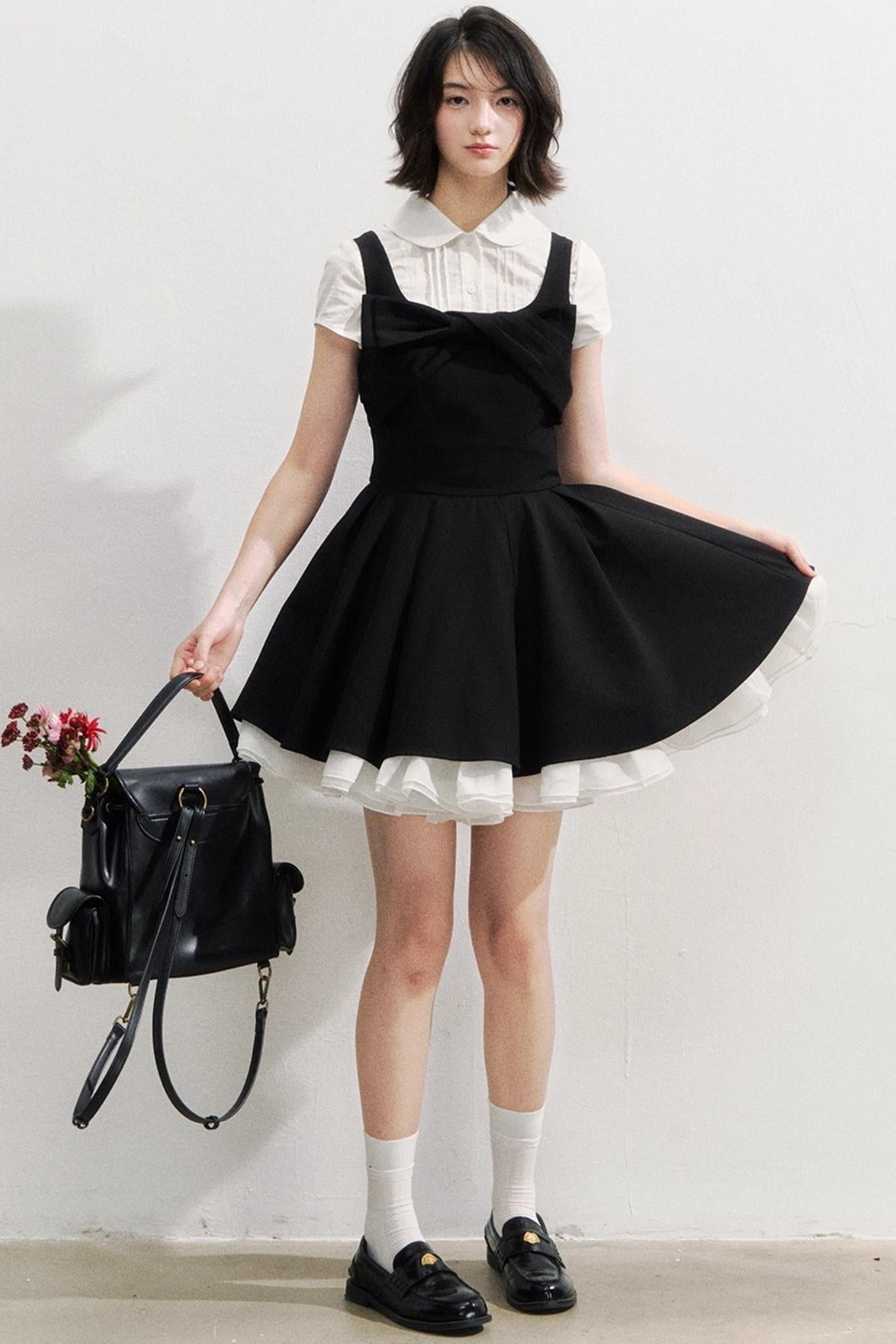 Black Bow Puffy Dress