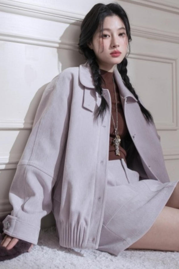 Velvet Purple Stand-Up Collar Jacket Set-Up