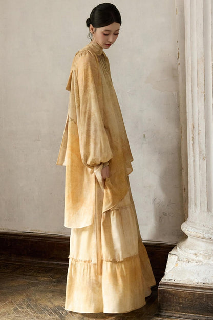 Romantic Lace-up Flowing Skirt Set-Up