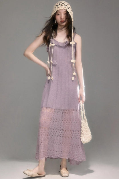 Crochet Knit Camisole Dress Cardigan Set-Up