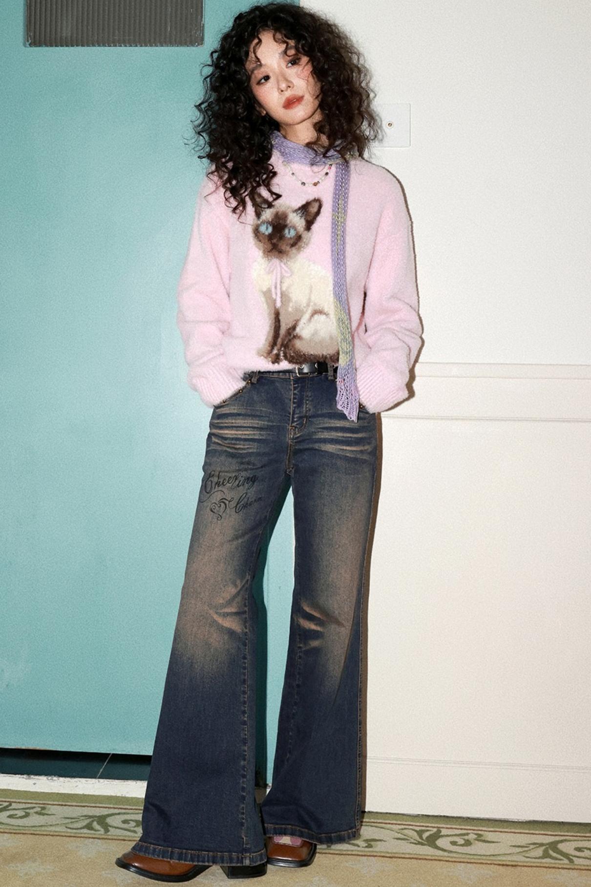 Pink Cat Imitation Mink Sweater