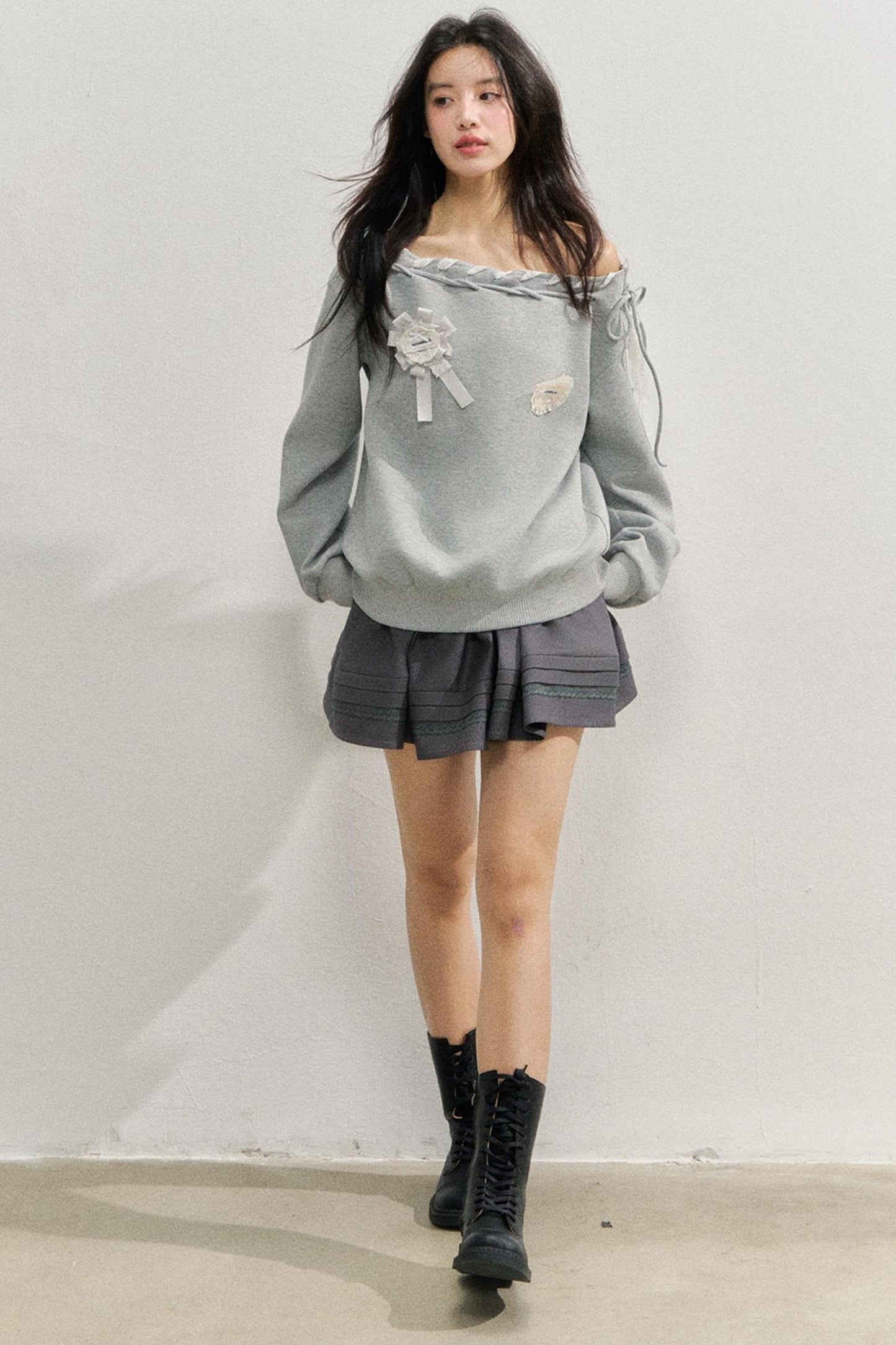 Gray Sloping Shoulder Sweatshirt
