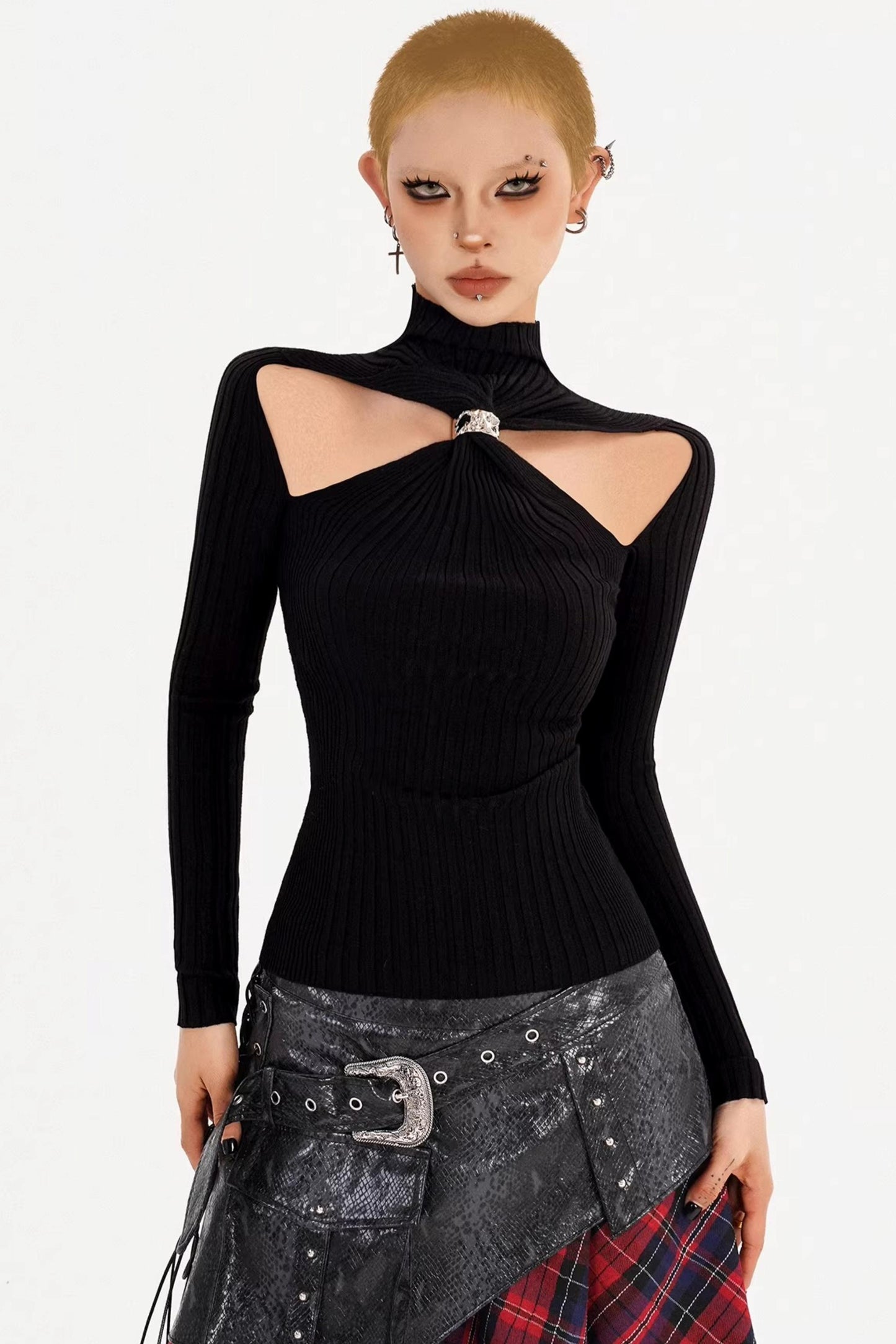 Black Hollow Knit Top