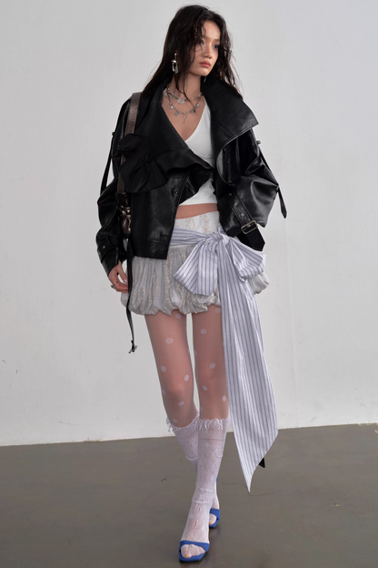 Rüschenynthetiklederjacke