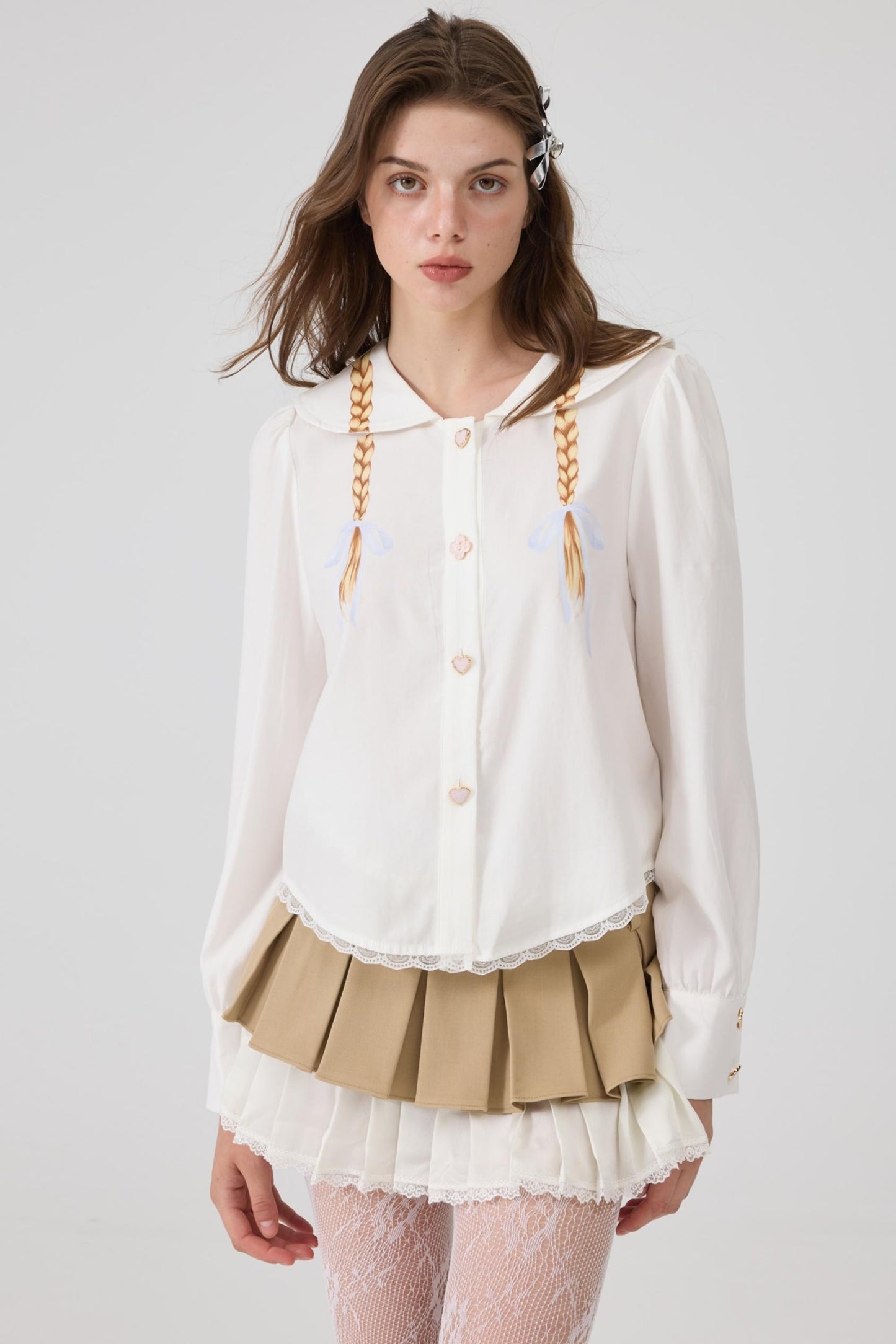 Braid Patterned White Shirt