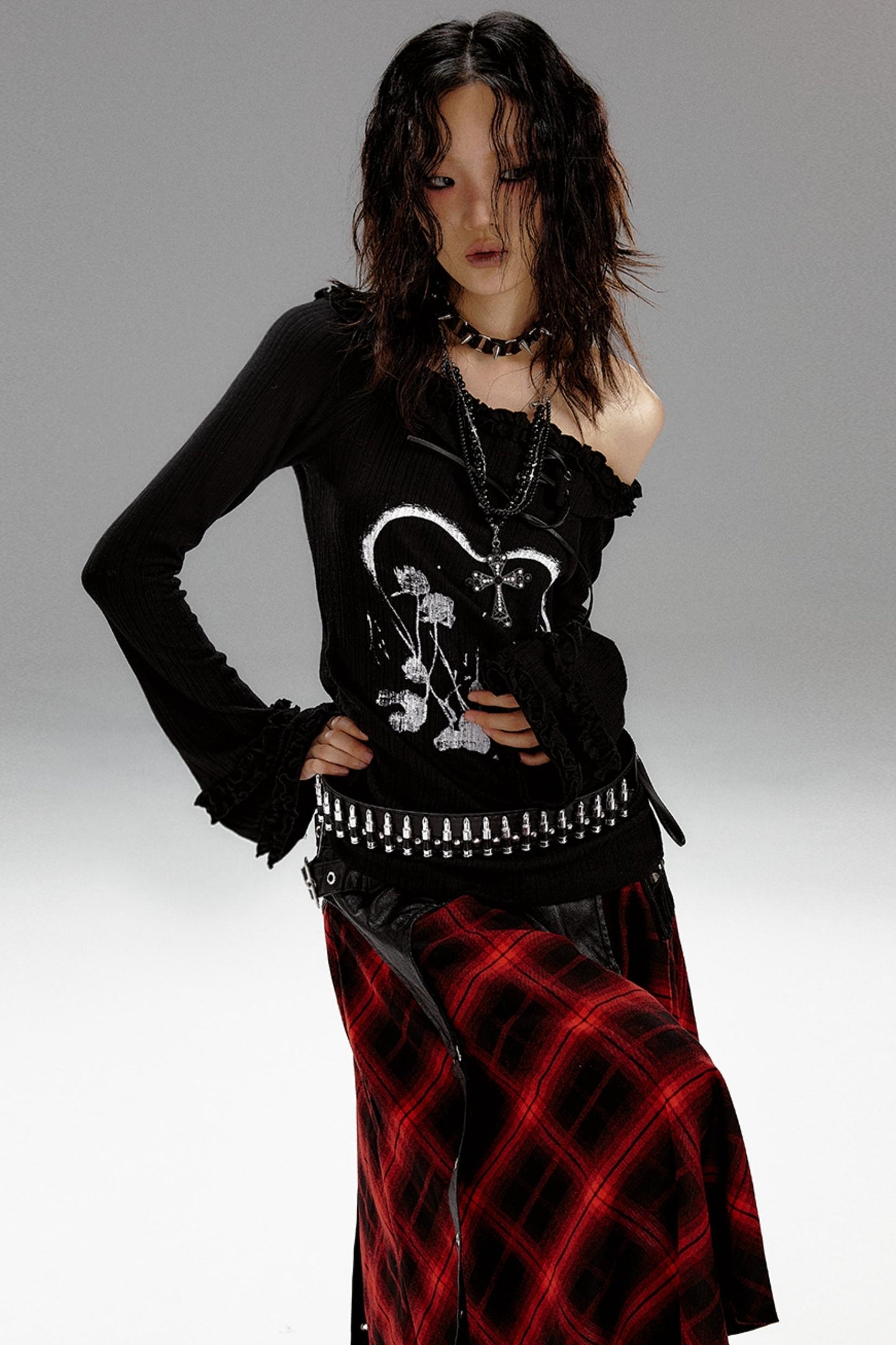 Retro Slim Print Hooded Knit Top