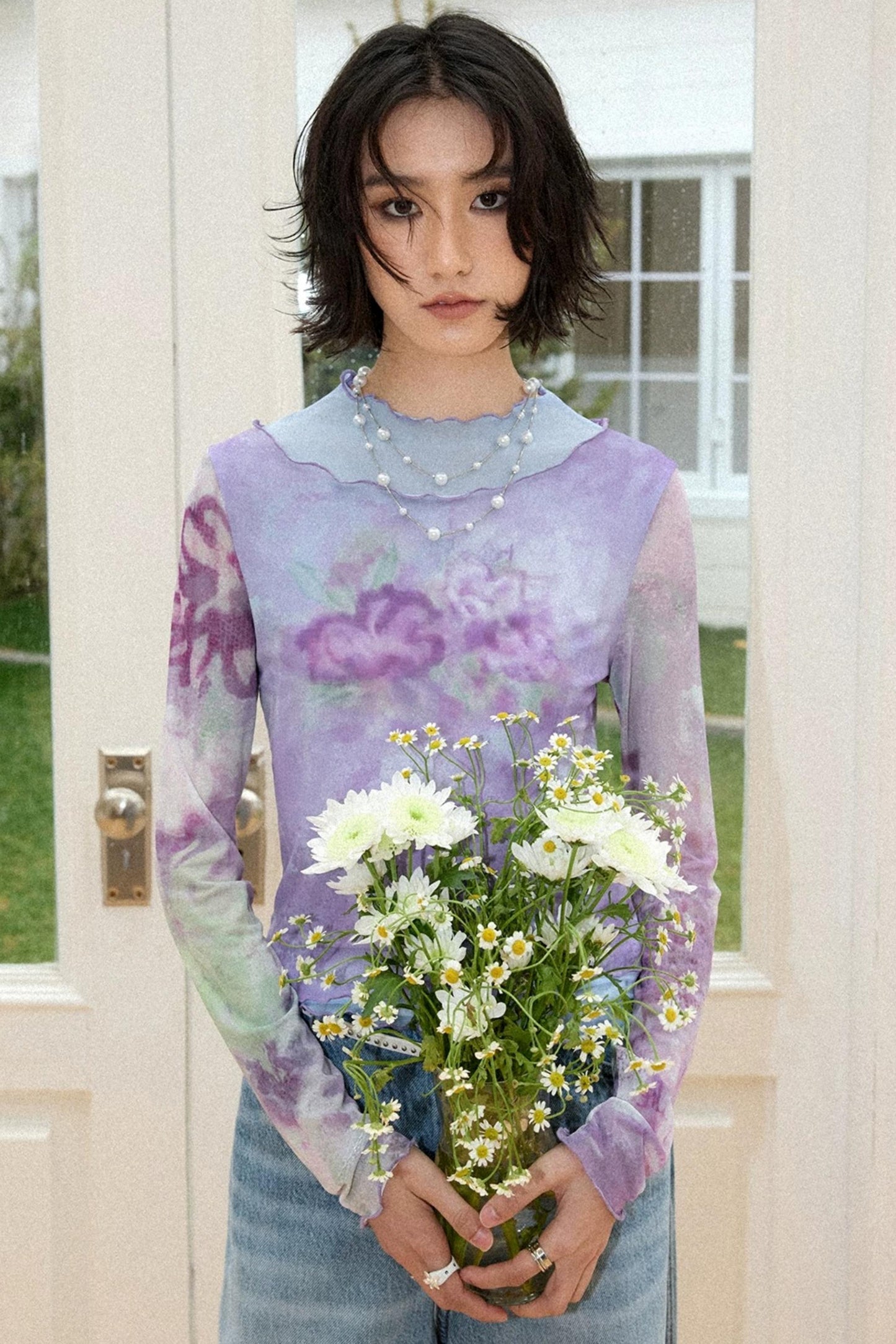 Tea Flower Dance Mesh Top