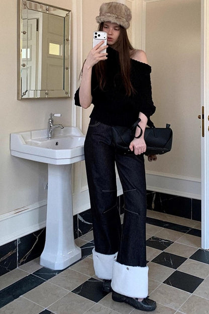 Black Eco-Friendly Frayed Hem Jeans