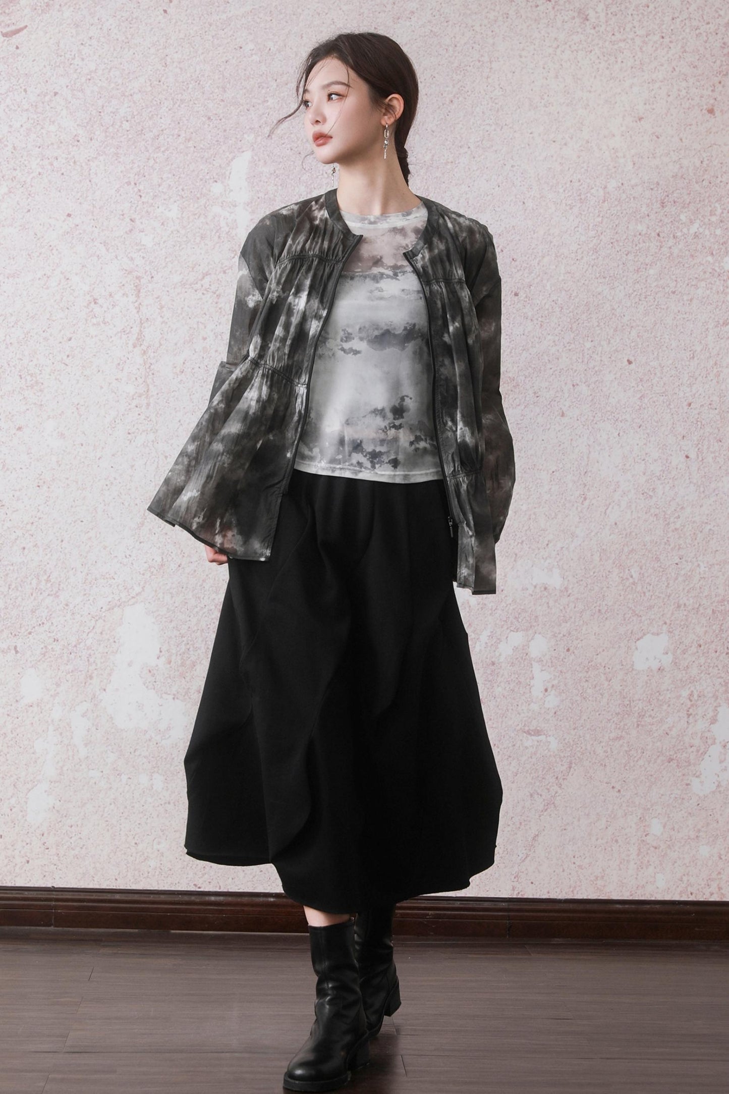 Ink Black Print Airy Outer