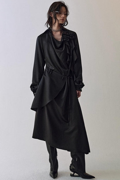 Pleated Swing Collar Waist Dress