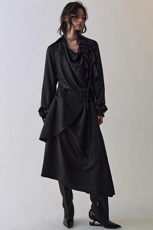 Pleated Swing Collar Waist Dress