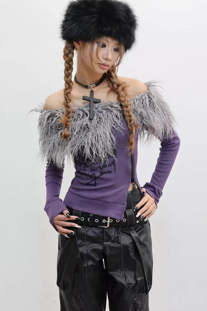 Hairy Slim Print Long Sleeve T-Shirt Knit