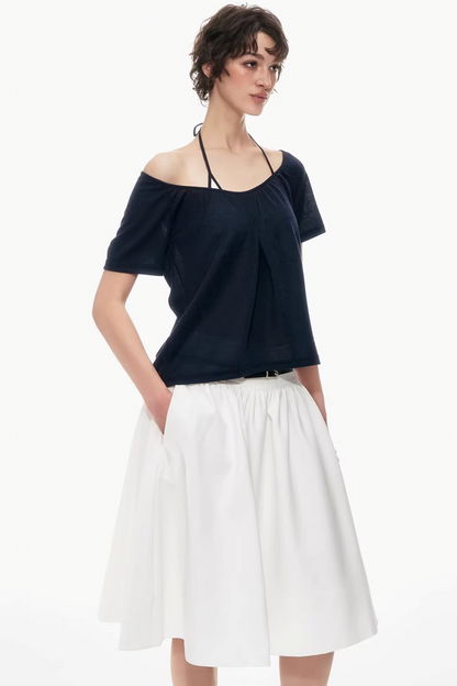 Two-Tone Linen Asymmetrical Top
