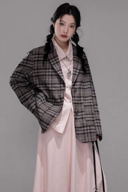 Wool Plaid Patchwork Tweed Jacket