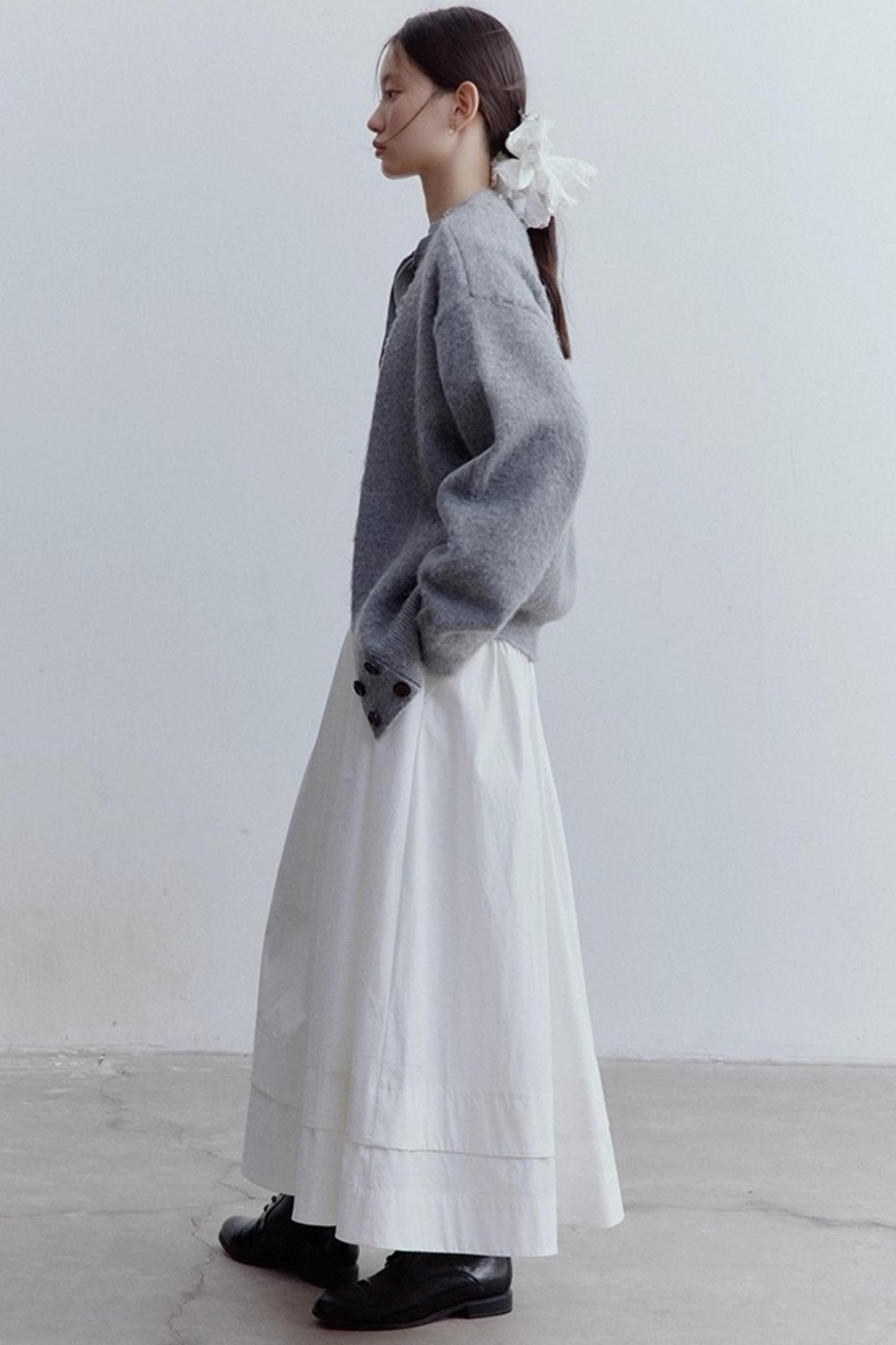 Misty Gray V-Neck Mohair Cardigan Coat