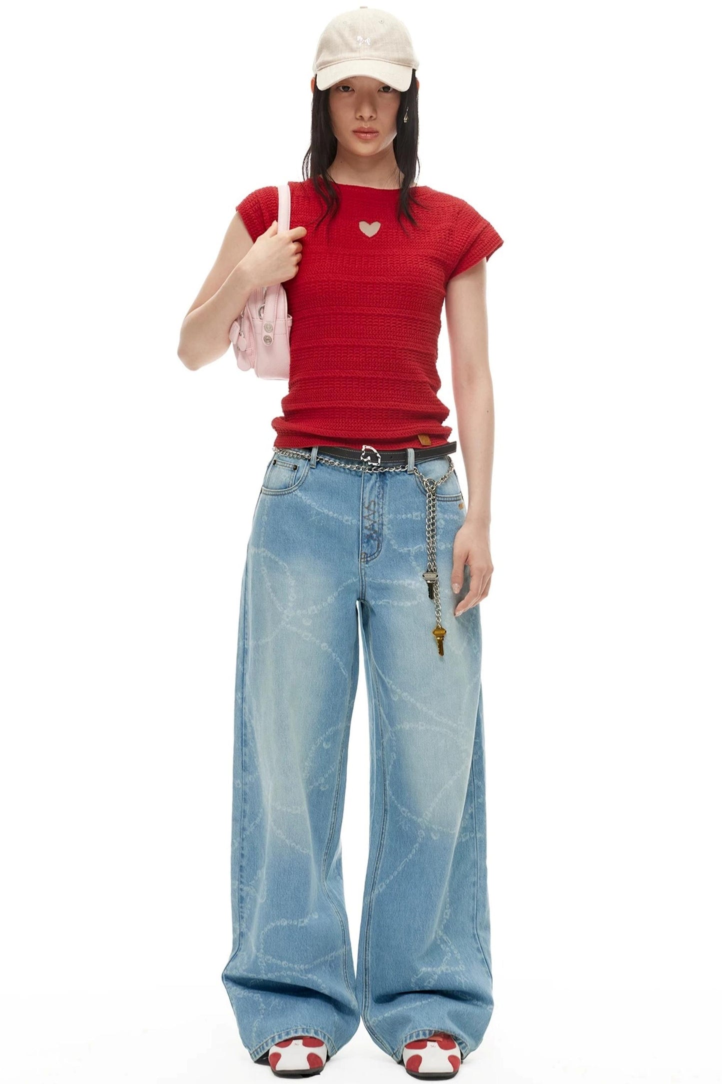 Washed Laser Print Denim Pants
