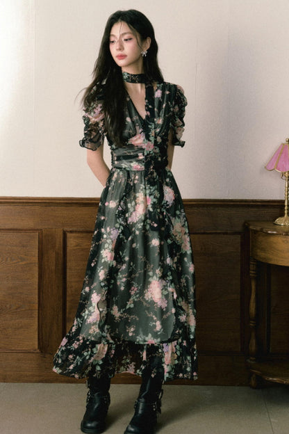 Pink Chiffon V-Neck Summer Dress