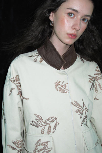 Embroidered Silver Cargo Coat