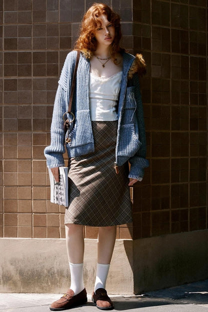 Fur Collar Cable Knit Cardigan