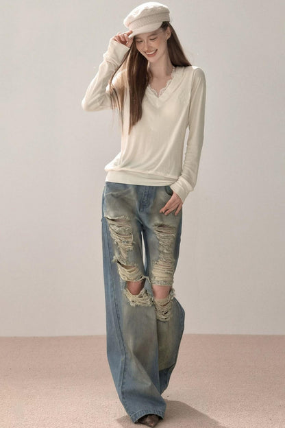 Vintage Gradient Ripped Jeans