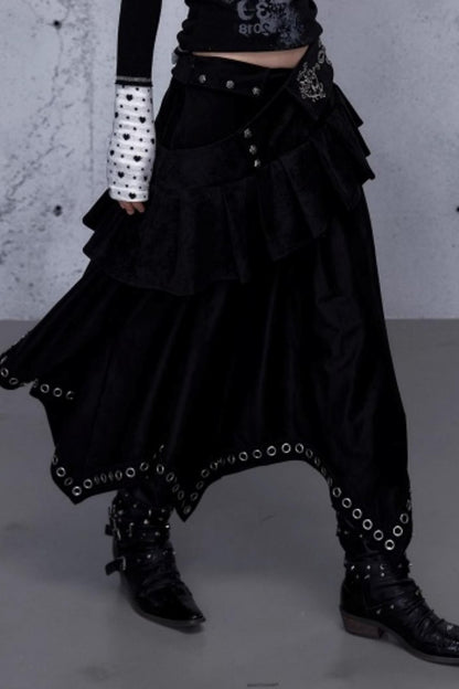 Dark Punk Patchwork Midi Skirt