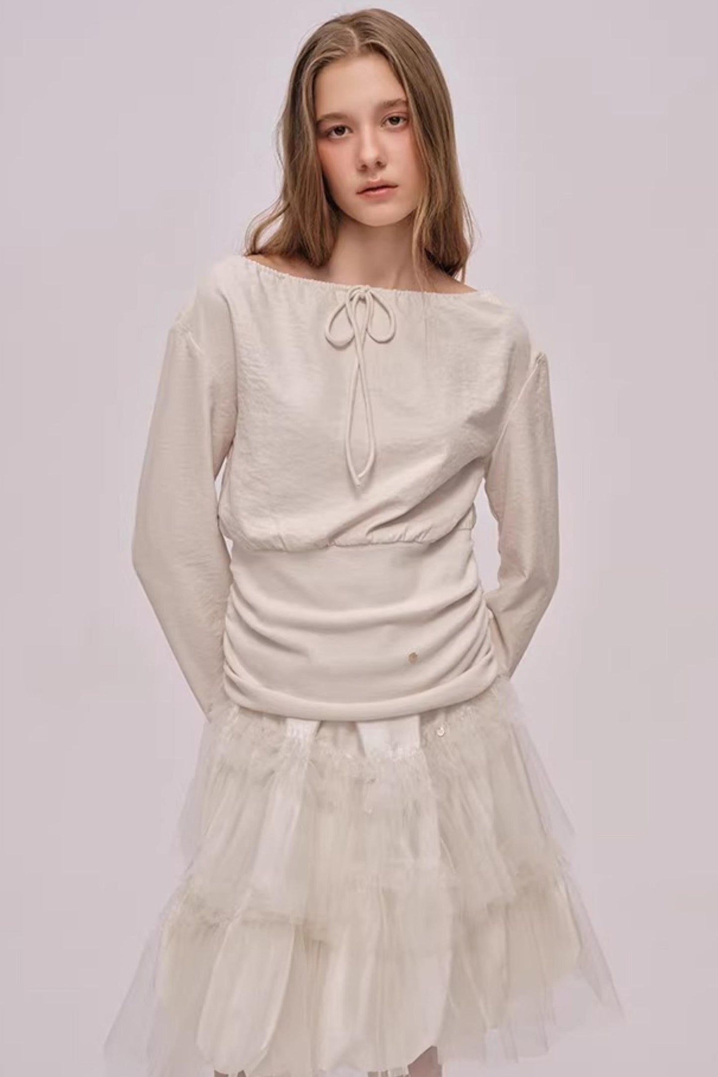 Slanted Shoulder Patchwork Top