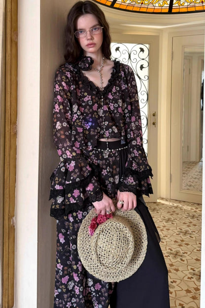 Dark Night Floral Shirt Set-Up