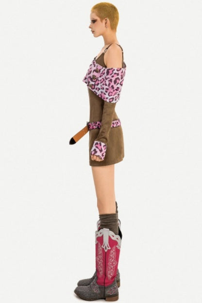 Pink Leopard Patchwork Dress