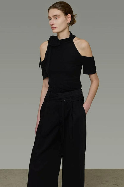 Black Knit Shoulder-Cut Top