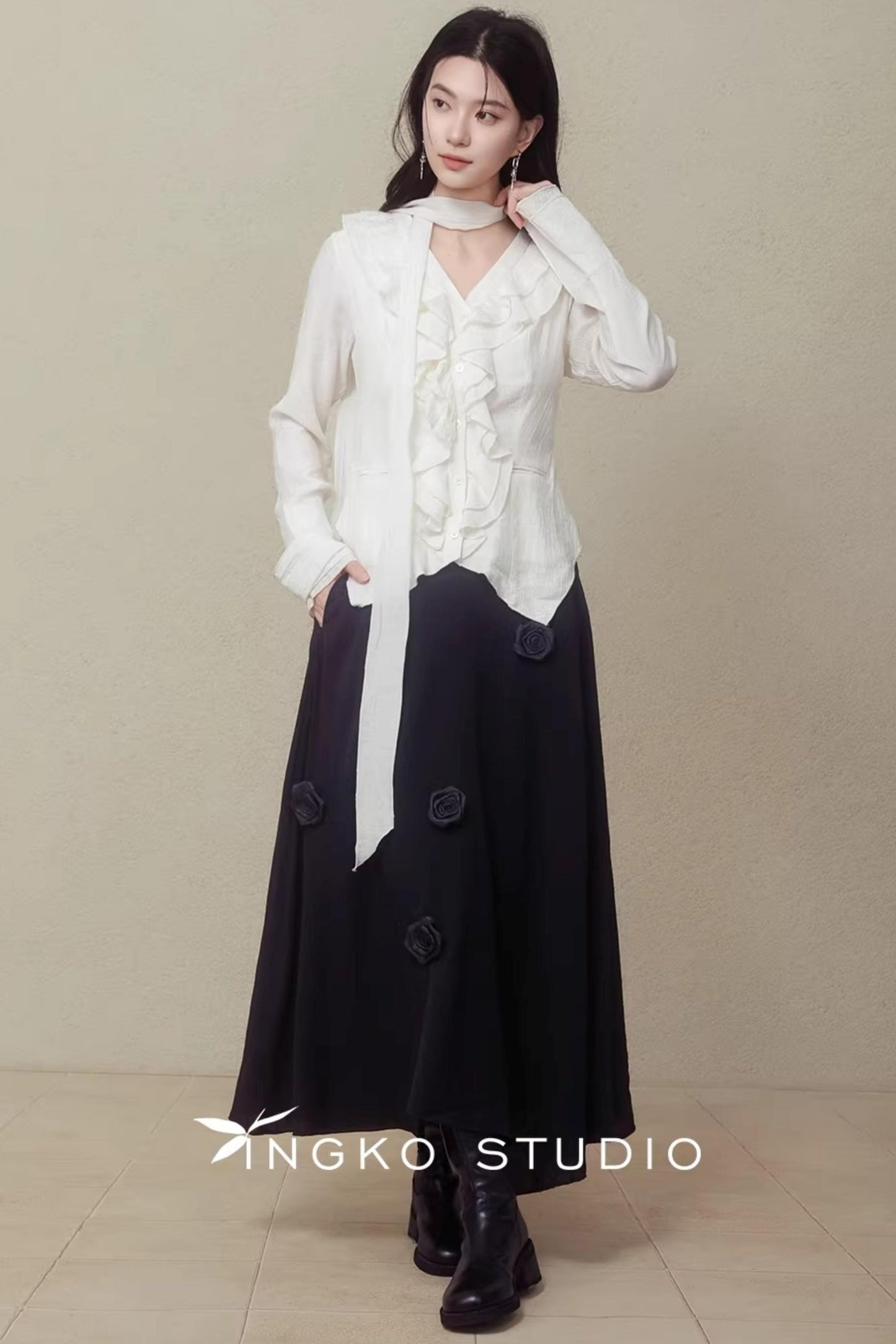 Night Black Floral Skirt