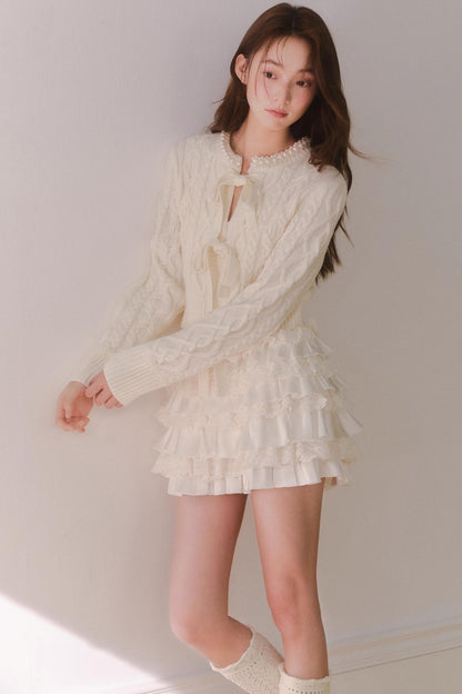 Off-White Satin Lace Skirt