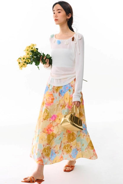 Sunset Coral Cotton A-Line Skirt