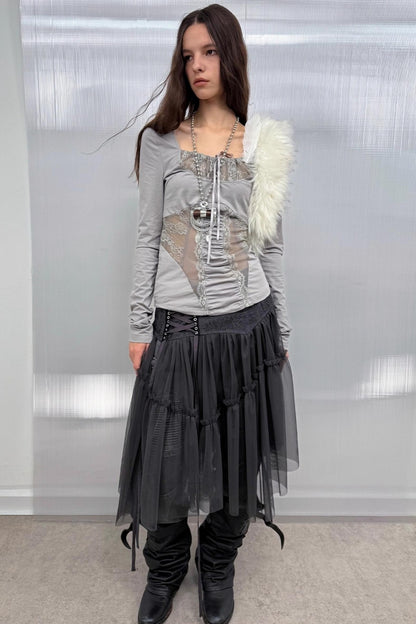 Shoulder Lace Girly Slim Long Sleeve T-Shirt