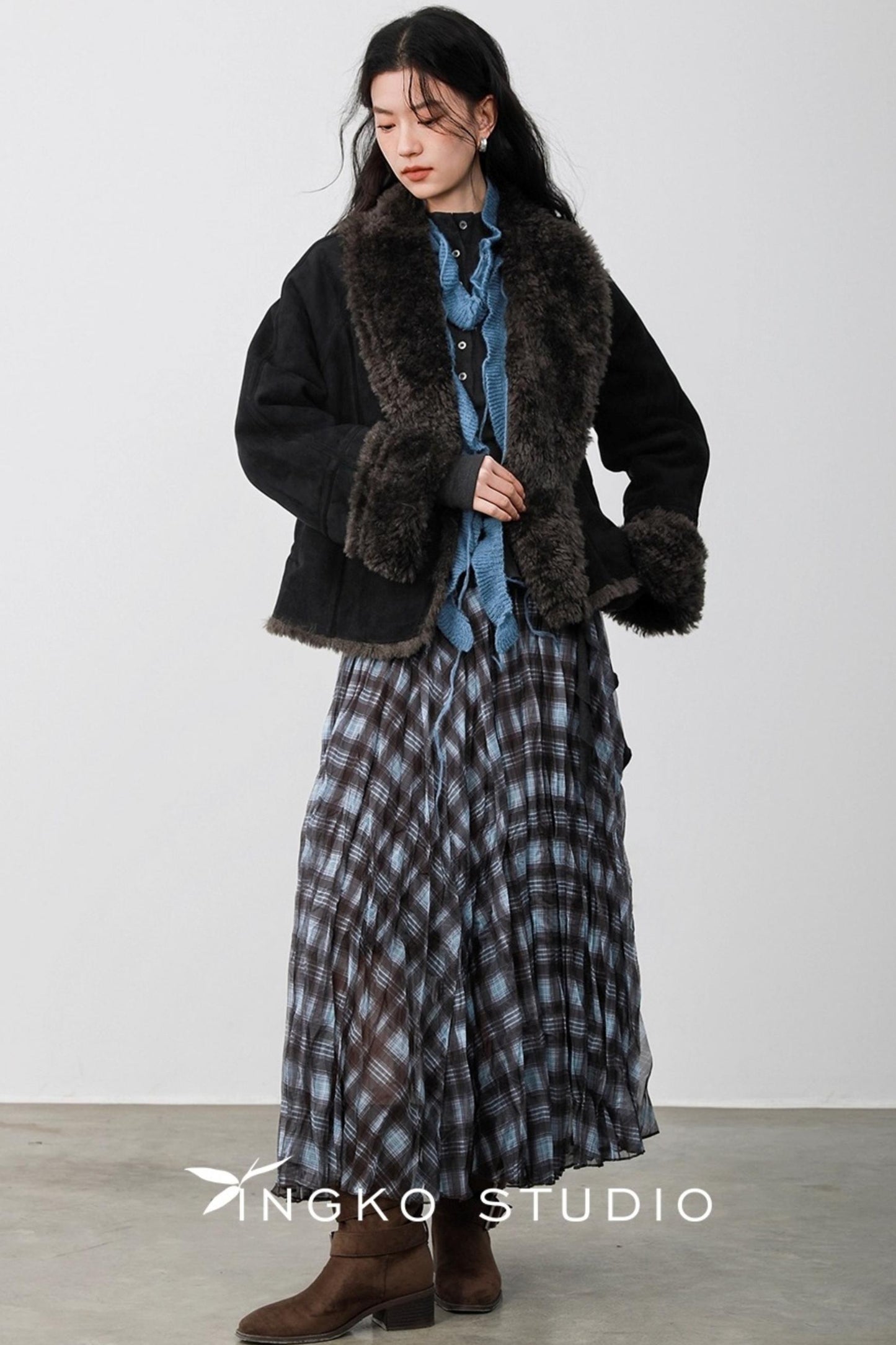 Blue Plaid Gauze Skirt