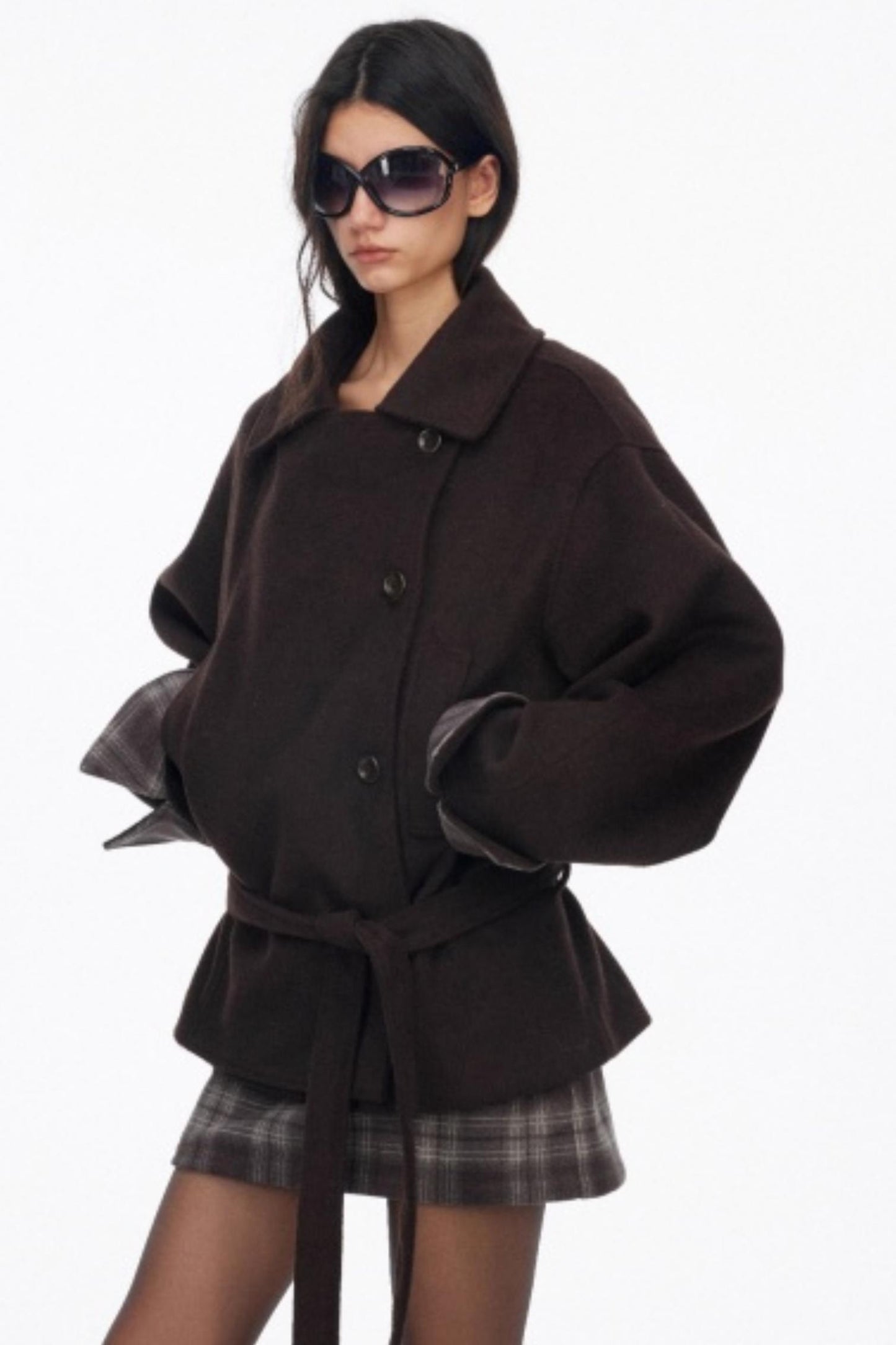 Lapel Asymmetrical Wool Coat Set-Up