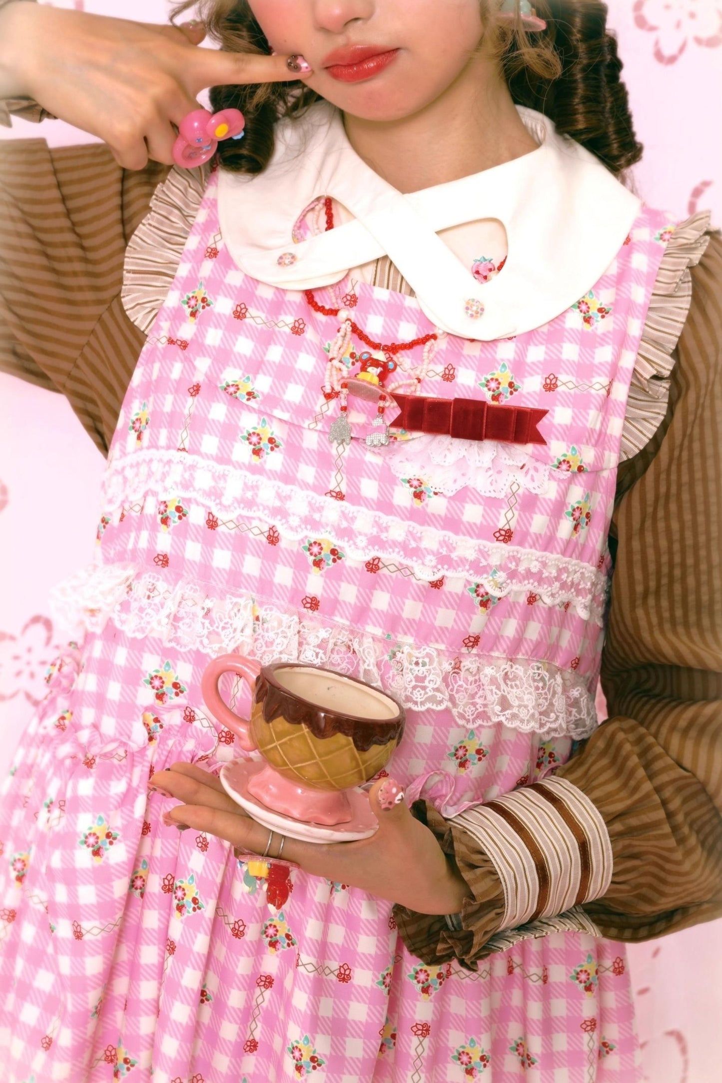 Pink Check Print Rabbit Sundress