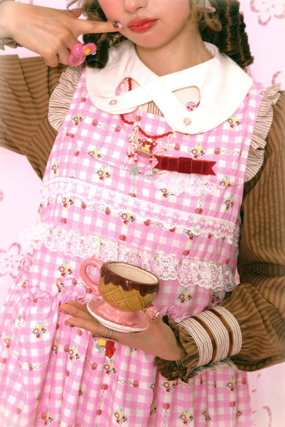 Pink Check Print Rabbit Sundress